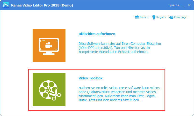 Video-Toolbox in Renee Video Editor auswählen