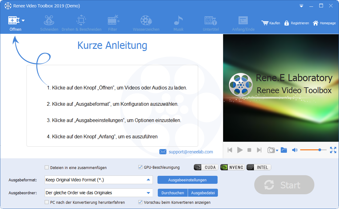 Wählen Sie die Videodatei in renee video editor pro