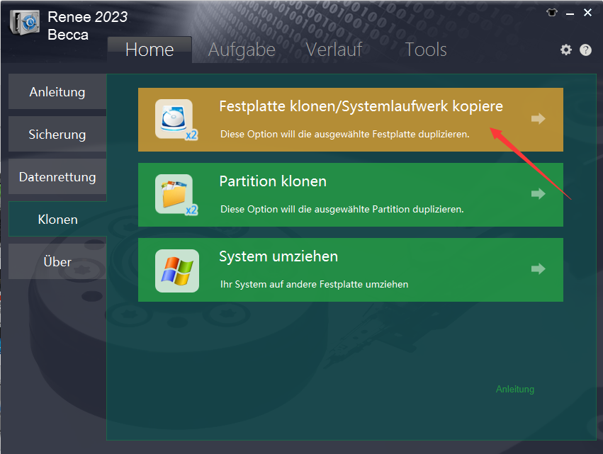 Klonen von Festplatten in Renee Becca auswählen