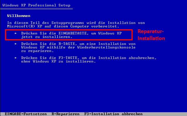 Windows XP Reparatur-Installation