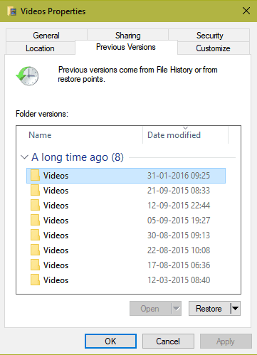 frühere Versionen der Datei für den Dateiverlauf