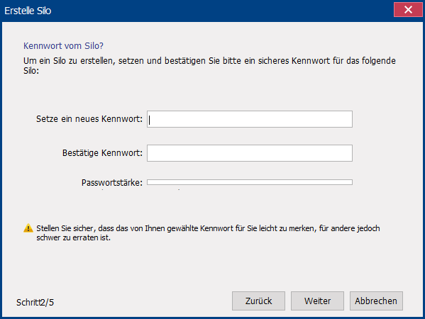 ein neues Passwort für die virtuelle Festplatte in renee secure silo festlegen