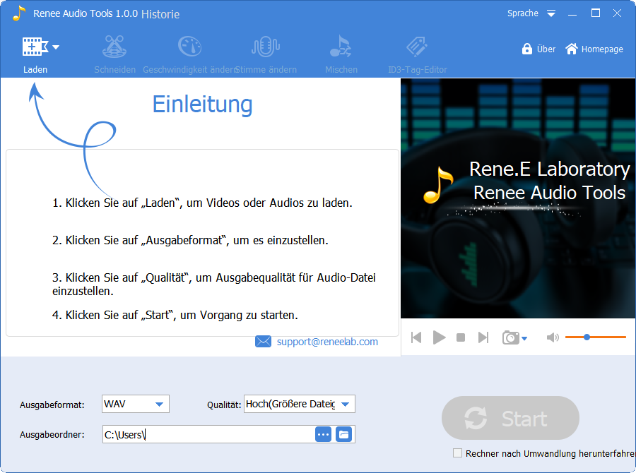 zum Hinzufügen von Dateien in renee audio tools klicken