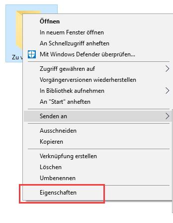 Eigenschaften eines Ordners in Windows 10 auswählen