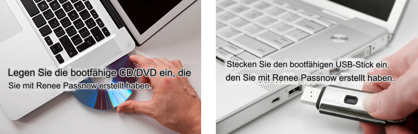 Booten Sie den Ziel-PC mit der erstellten Passwort-Reset-USB/CD/DVD.