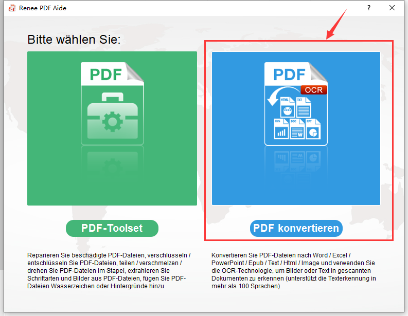 auswählen, um pdf mit renee pdf converter zu konvertieren