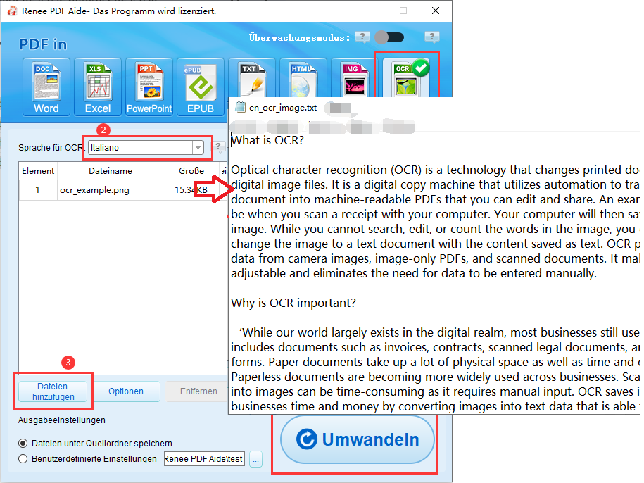 umwandeln von ocr png in text mit renee pdf aide