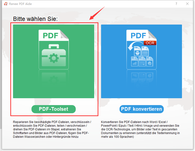 pdf-werkzeuge im renee pdf converter auswählen