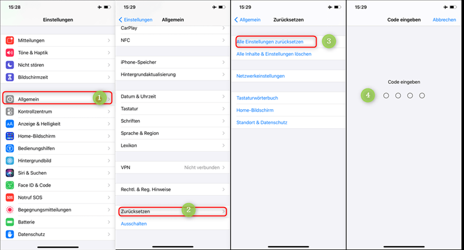 Setzen Sie alle Einstellungen im iOS-Gerät zurück