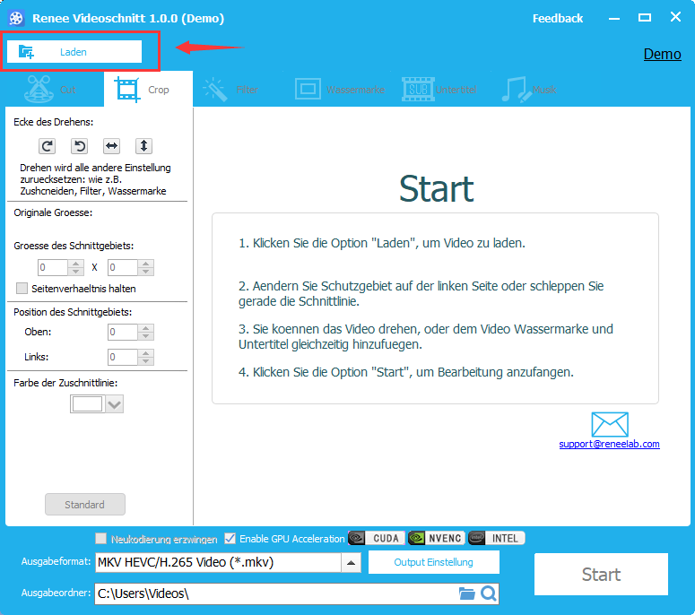Klicken Sie hier, um eine Datei in renee video editor cropper hinzuzufügen