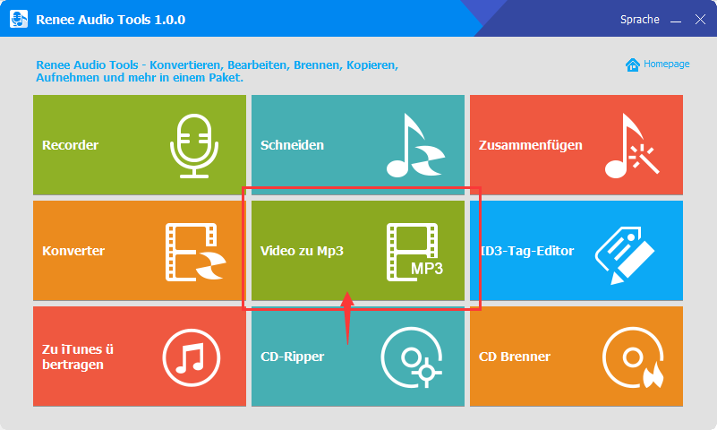 Konvertieren Sie youtube in wav Klicken Sie auf Video in mp3 in renee audio tools