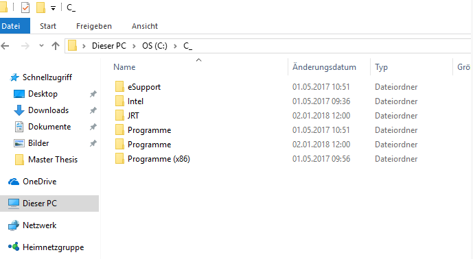 Dateien und Ordner des Laufwerks C