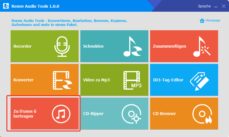 Klicken Sie hier, um mit renee audio tools auf iTunes zu übertragen