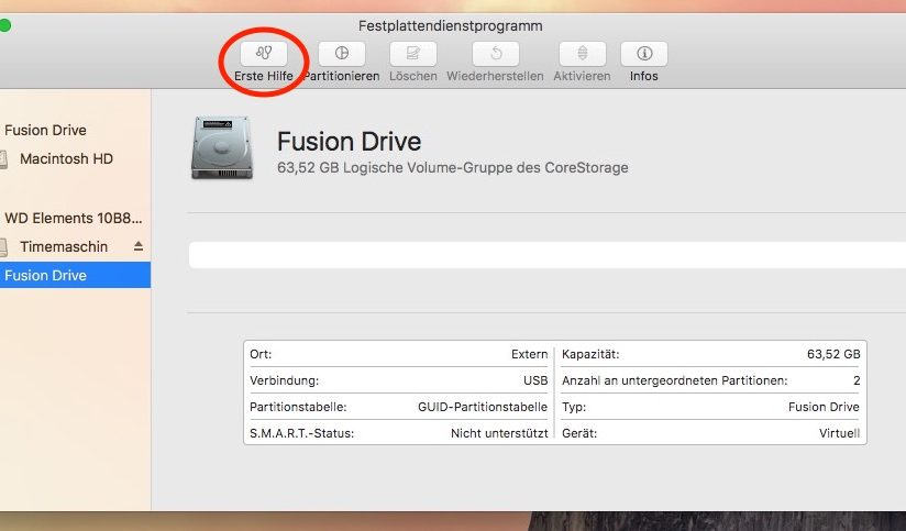 Erste Hilfe, Festplatten-Dienstprogramm, Mac