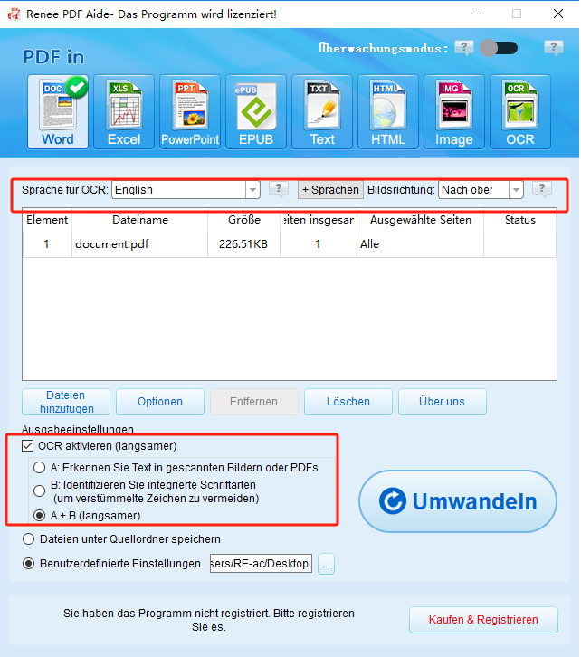 ocr aktivieren mit renee pdf aide