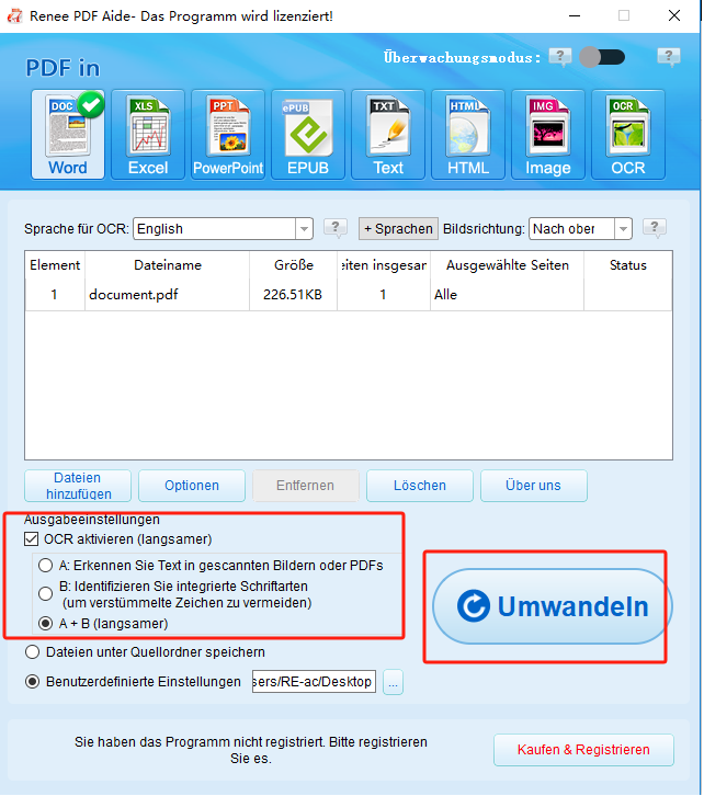 Aktivieren Sie OCR, um Zeichen in Renee PDF Aide genau zu erkennen