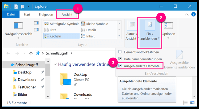 Versteckte Elemente im Windows-Datei-Explorer